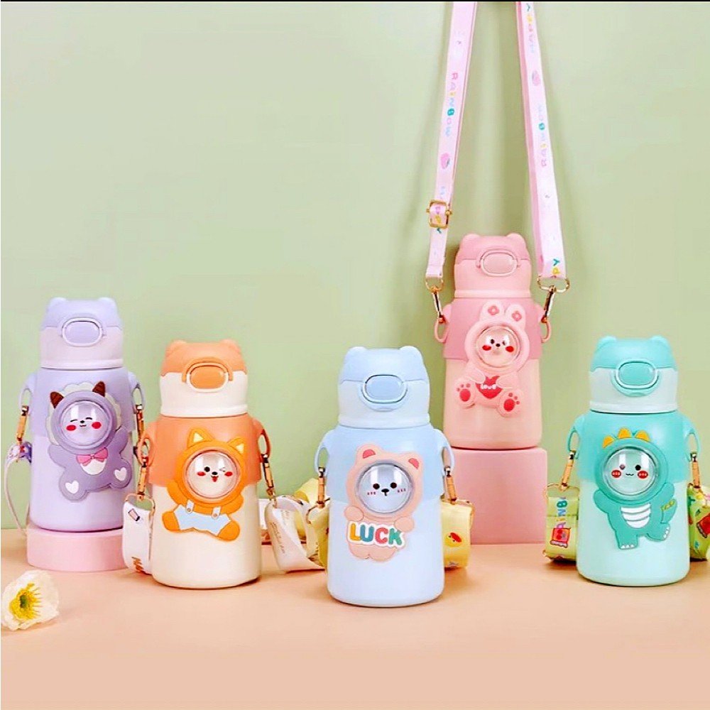Garrafa térmica infantil com canudo e alça 500ml Copo em aço inox - M-1330