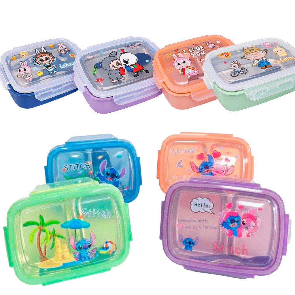 Marmita Térmica Labubu + Stitch & Angel com Divisória – Prática, Organizada e Cheia de Estilo